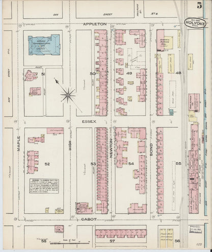 Sanborn Fire Insurance Map from Holyoke, Hampden County, Massachusetts (1884), Sheet #0005 - Complete Map Set gallery image, historic Sanborn map, vintage wall art, Massachusetts Massachusetts
