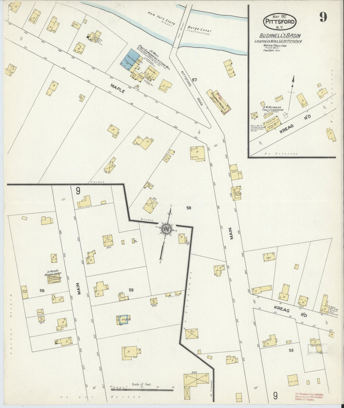 Sanborn Fire Insurance Map from Pittsford, Monroe County, New York (1912), Sheet #0009 - Complete Map Set gallery image, historic Sanborn map, vintage wall art, New York New York