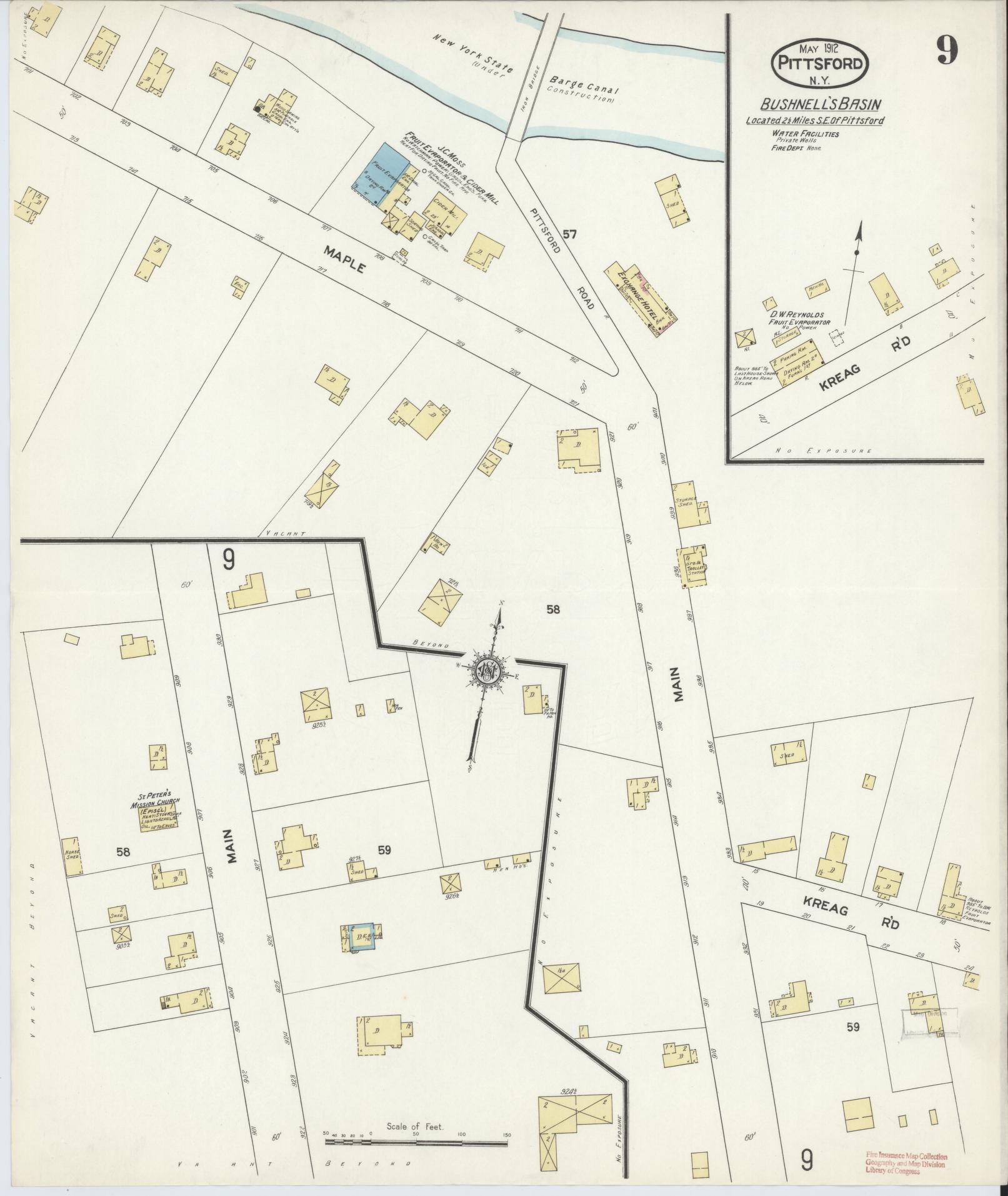 Sanborn Fire Insurance Map from Pittsford, Monroe County, New York (1912), Sheet #0009 - Complete Map Set gallery image, historic Sanborn map, vintage wall art, New York New York