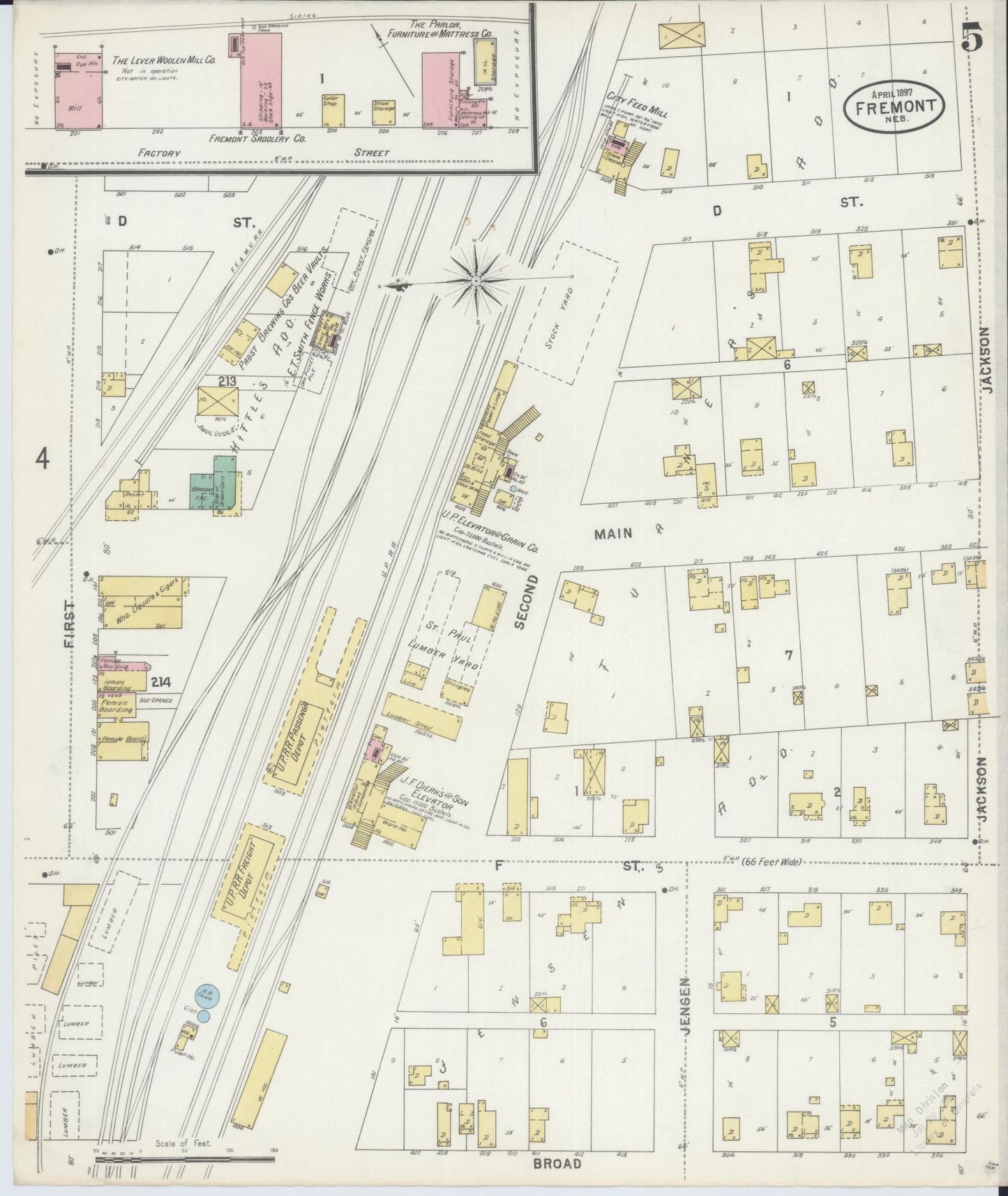 Sanborn Fire Insurance Map from Fremont, Dodge County, Nebraska (1897), Sheet #0005 - Historic Sanborn Fire Insurance Map Print, vintage old map wall art, antique decor, genealogy gift, Nebraska Nebraska map