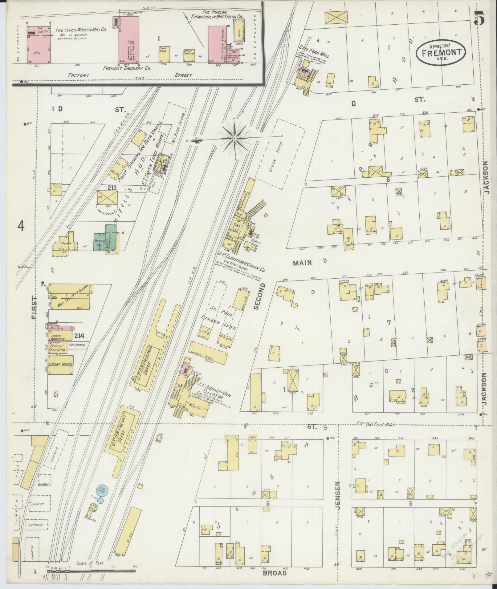 Sanborn Fire Insurance Map from Fremont, Dodge County, Nebraska (1897), Sheet #0005 - Historic Sanborn Fire Insurance Map Print, vintage old map wall art, antique decor, genealogy gift, Nebraska Nebraska map