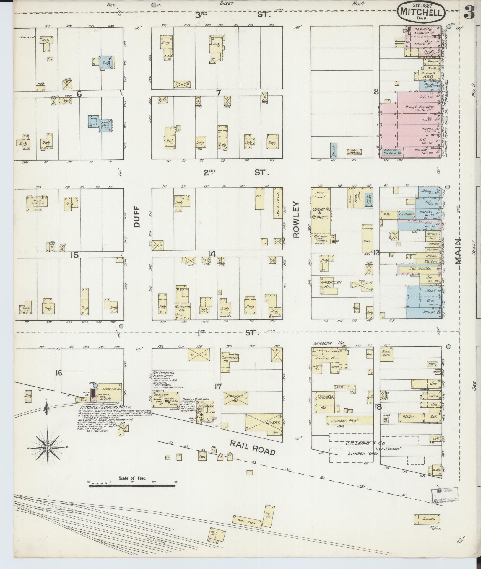 Sanborn Fire Insurance Map from Mitchell, Davison County, South Dakota (1887), Sheet #0003 - Historic Sanborn Fire Insurance Map Print, vintage old map wall art, antique decor, genealogy gift, South Dakota South Dakota map