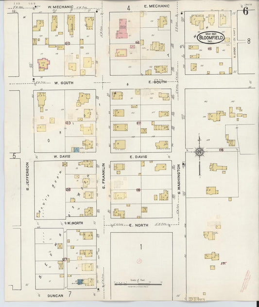 Sanborn Fire Insurance Map from Bloomfield, Greene County, Indiana (1940), Sheet #0006 - Historic Sanborn Fire Insurance Map Print, vintage old map wall art, antique decor, genealogy gift, Indiana Indiana map