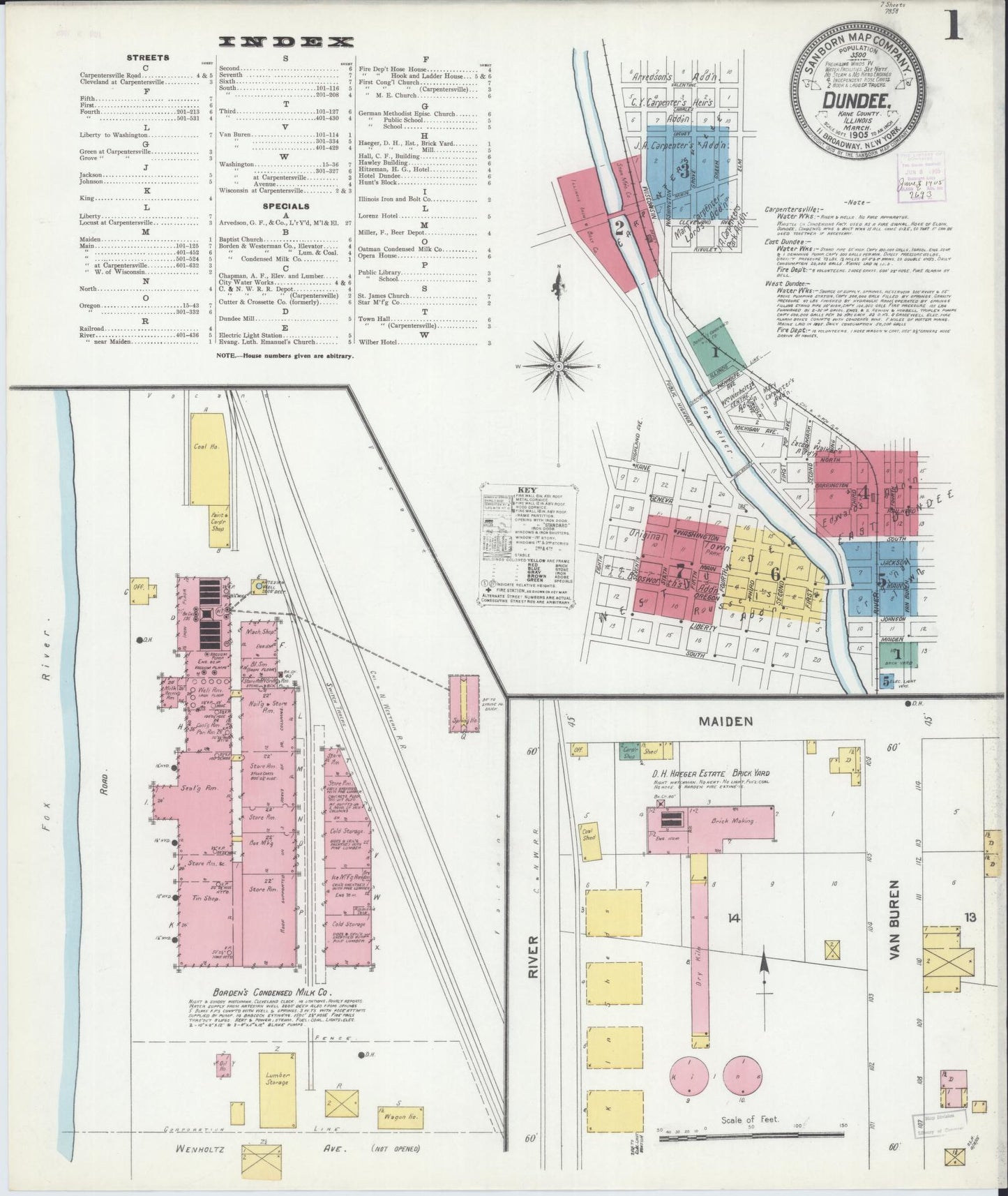 Sanborn Fire Insurance Map from Dundee, Kane County, Illinois (1905), Sheet #0001 - Complete Map Set gallery image, historic Sanborn map, vintage wall art, Illinois Illinois