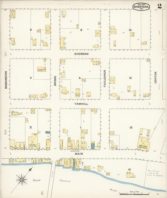 Sanborn Fire Insurance Map from Sheridan, Yamhill County, Oregon (1893), Sheet #0002 - Historic Sanborn Fire Insurance Map Print, vintage old map wall art, antique decor, genealogy gift, Oregon Oregon map