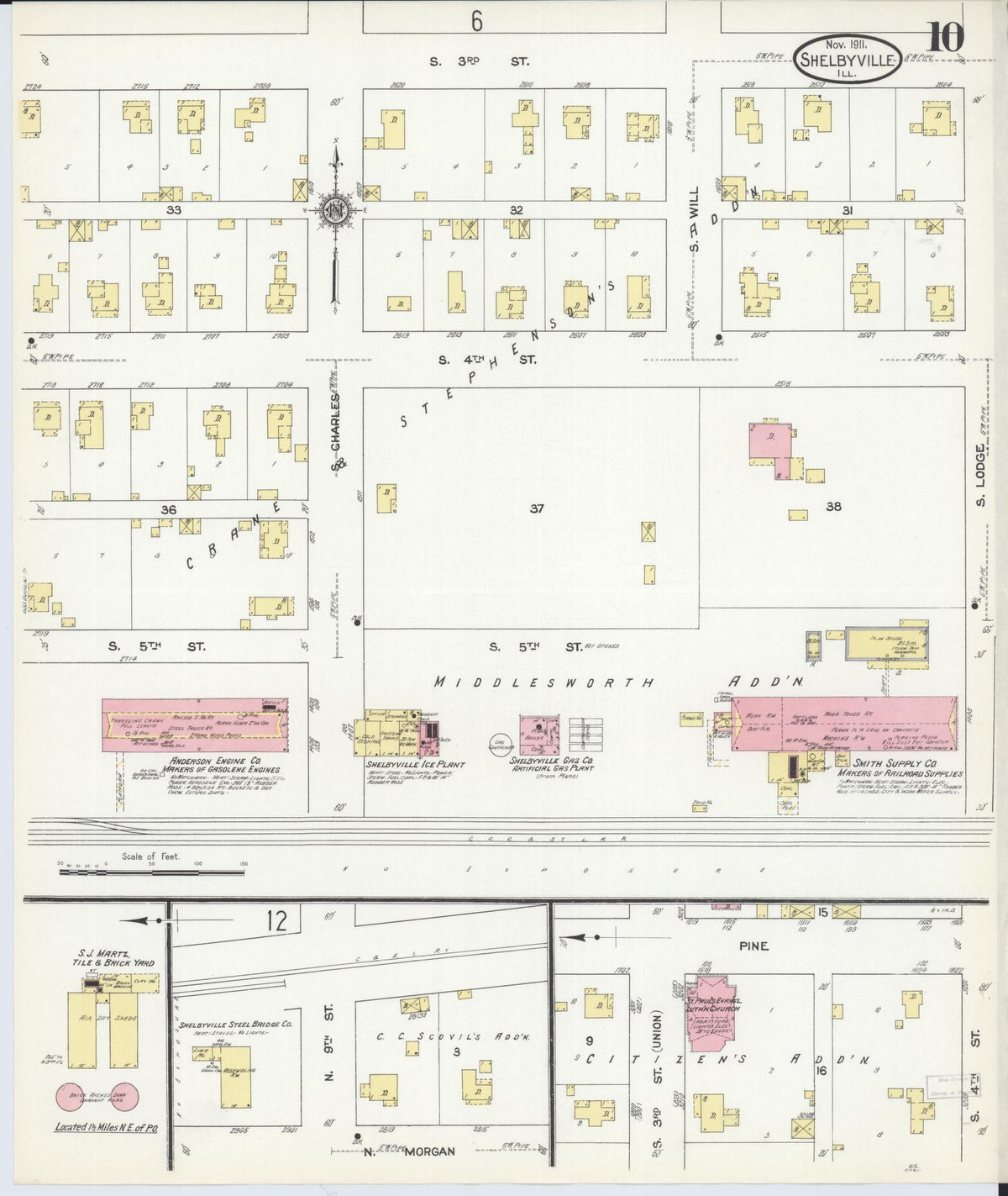 Sanborn Fire Insurance Map from Shelbyville, Shelby County, Illinois (1911), Sheet #0010 - Historic Sanborn Fire Insurance Map Print, vintage old map wall art, antique decor, genealogy gift, Illinois Illinois map