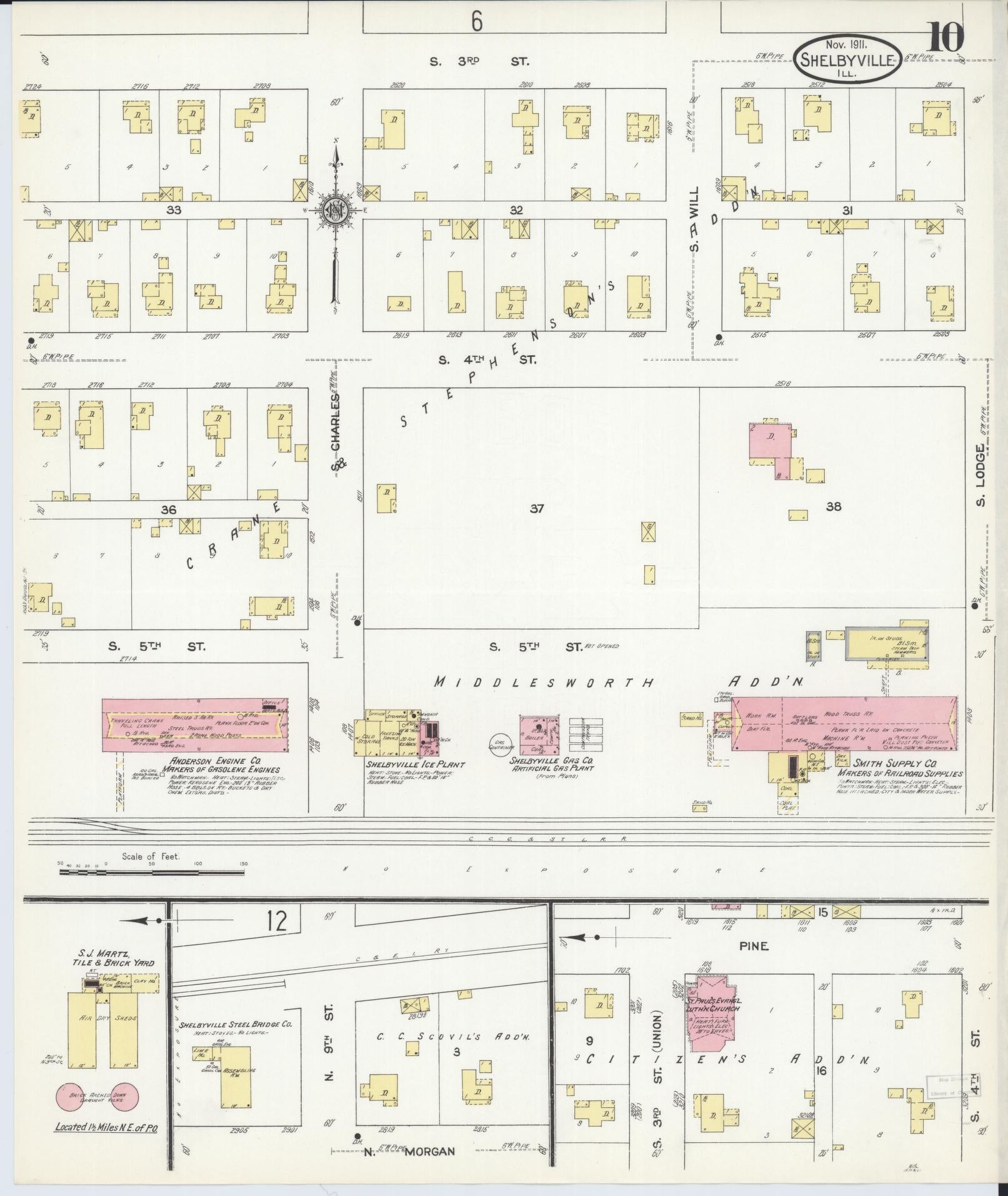 Sanborn Fire Insurance Map from Shelbyville, Shelby County, Illinois (1911), Sheet #0010 - Historic Sanborn Fire Insurance Map Print, vintage old map wall art, antique decor, genealogy gift, Illinois Illinois map