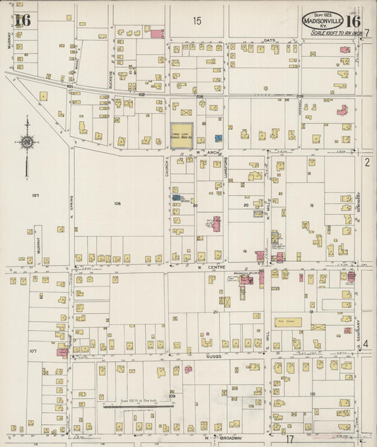 Sanborn Fire Insurance Map from Madisonville, Hopkins County, Kentucky (1923), Sheet #0016 - Historic Sanborn Fire Insurance Map Print, vintage old map wall art, antique decor, genealogy gift, Kentucky Kentucky map
