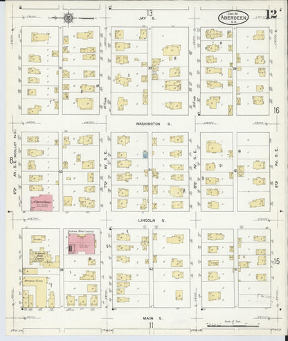 Sanborn Fire Insurance Map from Aberdeen, Brown County, South Dakota (1912), Sheet #0012 - Complete Map Set gallery image, historic Sanborn map, vintage wall art, South Dakota South Dakota