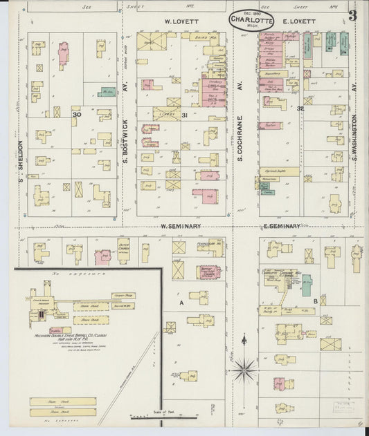 Sanborn Fire Insurance Map from Charlotte, Eaton County, Michigan (1890), Sheet #0003 - Historic Sanborn Fire Insurance Map Print, vintage old map wall art, antique decor, genealogy gift, Michigan Michigan map