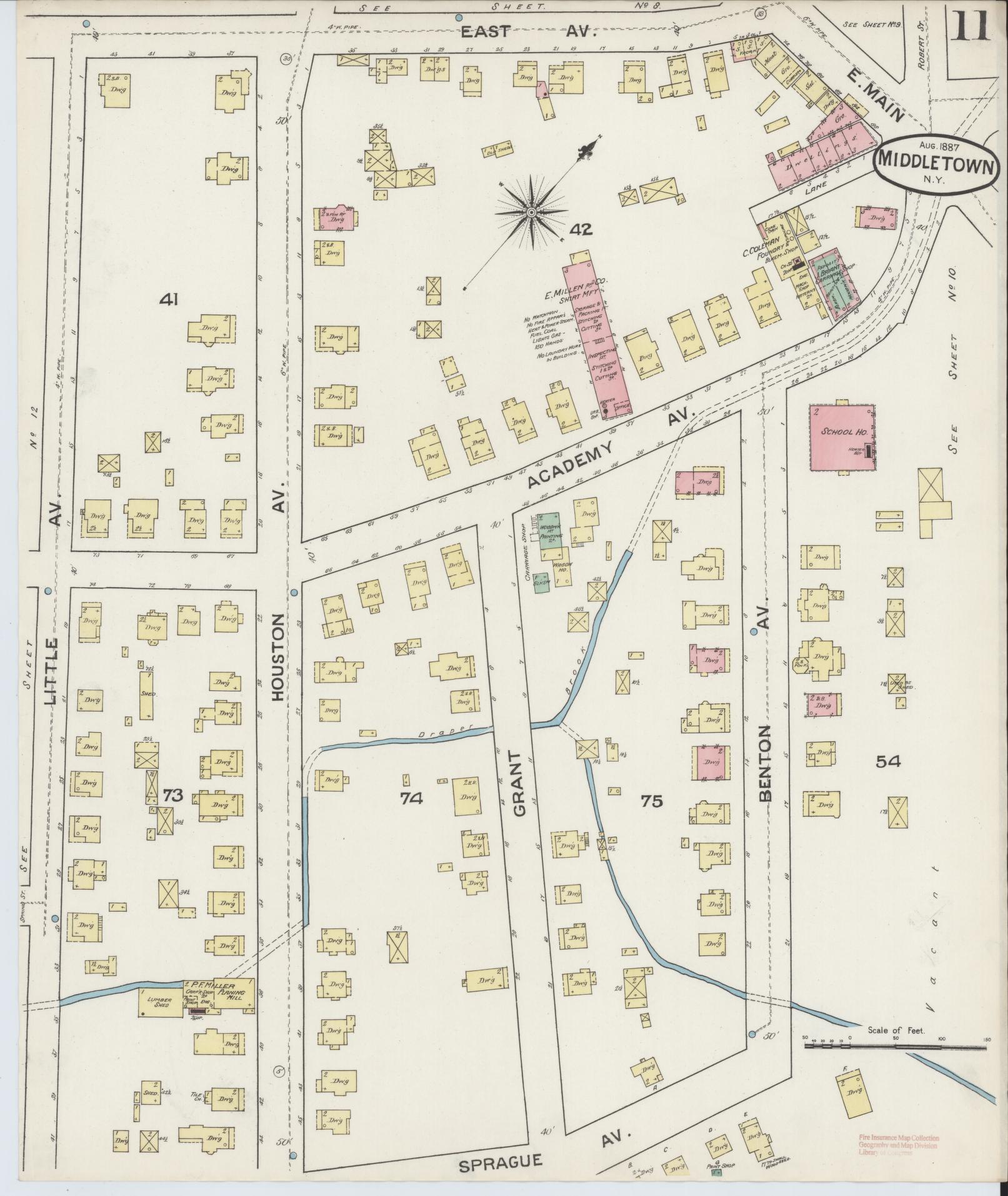 Sanborn Fire Insurance Map from Middletown, Orange County, New York (1887), Sheet #0010 - Historic Sanborn Fire Insurance Map Print, vintage old map wall art, antique decor, genealogy gift, New York New York map