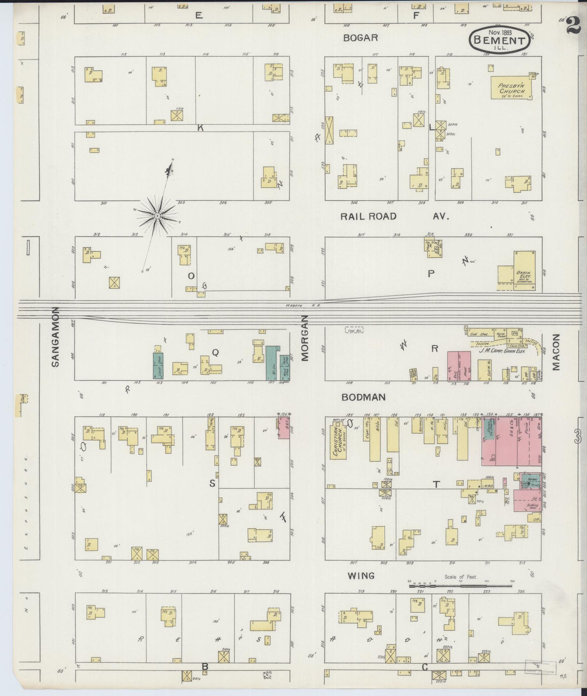 Sanborn Fire Insurance Map from Bement, Piatt County, Illinois (1893), Sheet #0002 - Complete Map Set gallery image, historic Sanborn map, vintage wall art, Illinois Illinois