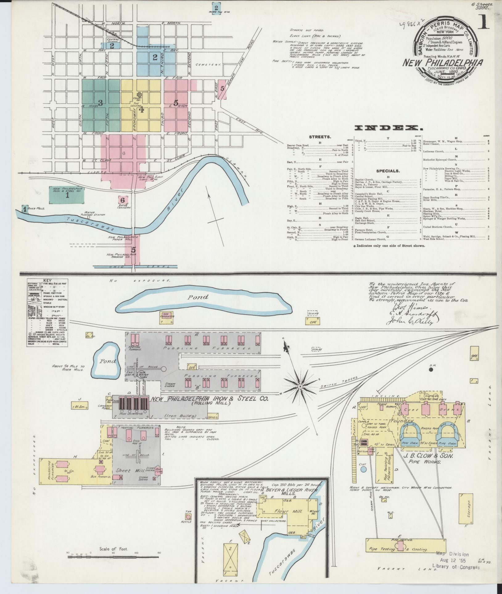 Sanborn Fire Insurance Map from New Philadelphia, Tuscarawas County, Ohio (1892), Sheet #0001 - Historic Sanborn Fire Insurance Map Print, vintage old map wall art, antique decor, genealogy gift, Ohio Ohio map