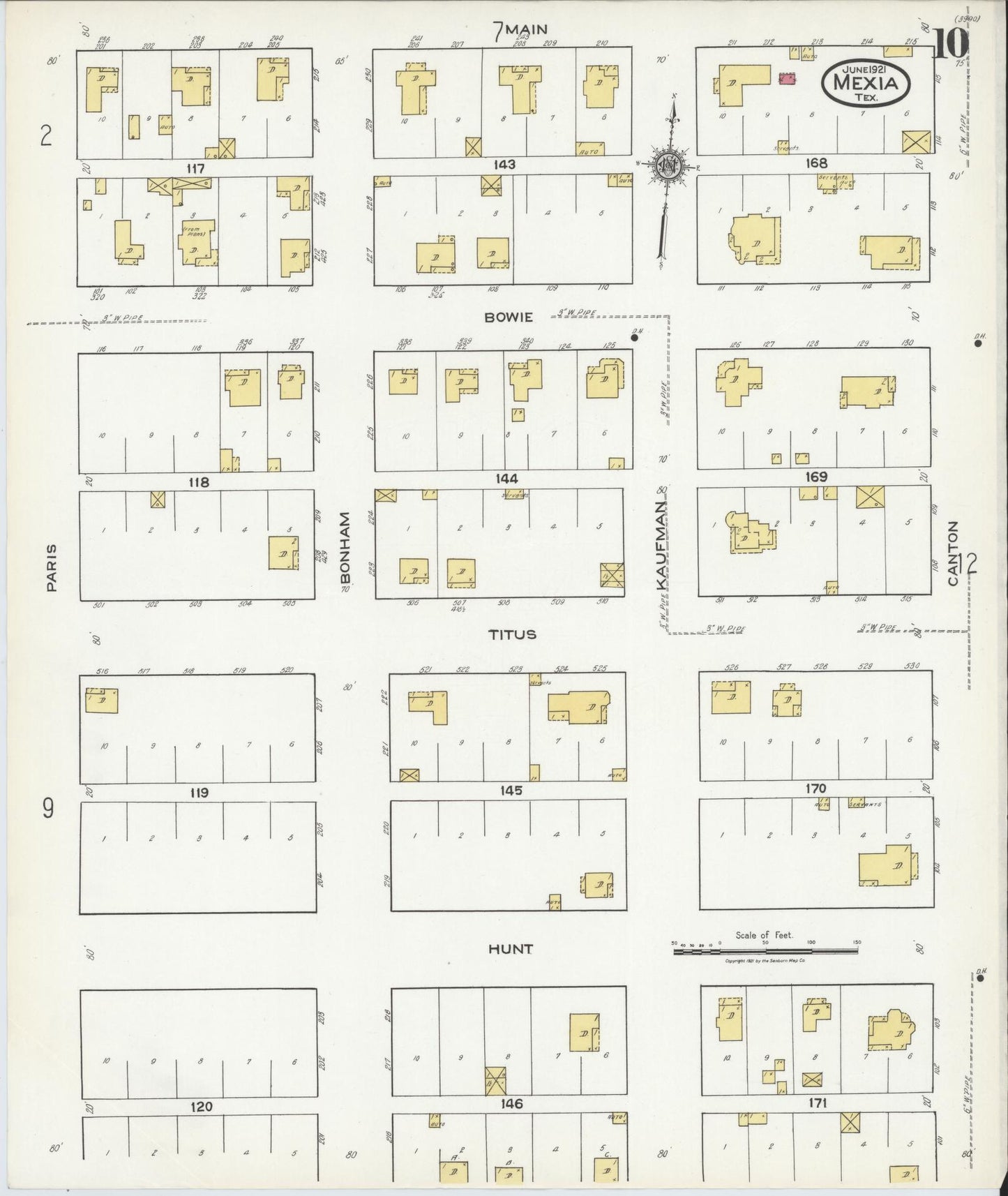 Sanborn Fire Insurance Map from Mexia, Limestone County, Texas (1921), Sheet #0010 - Complete Map Set gallery image, historic Sanborn map, vintage wall art, Texas Texas
