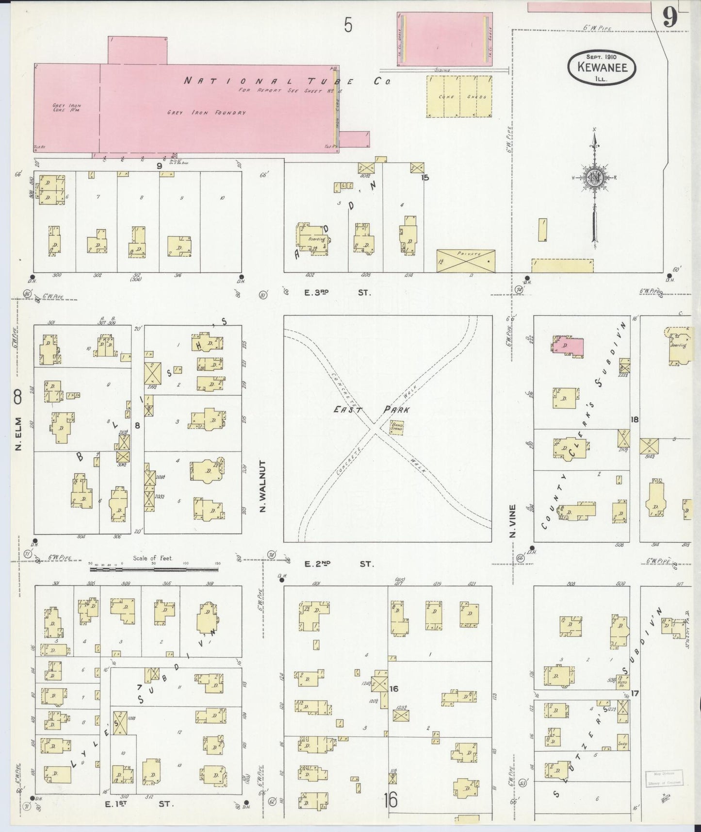 Sanborn Fire Insurance Map from Kewanee, Henry County, Illinois (1910), Sheet #0009 - Complete Map Set gallery image, historic Sanborn map, vintage wall art, Illinois Illinois