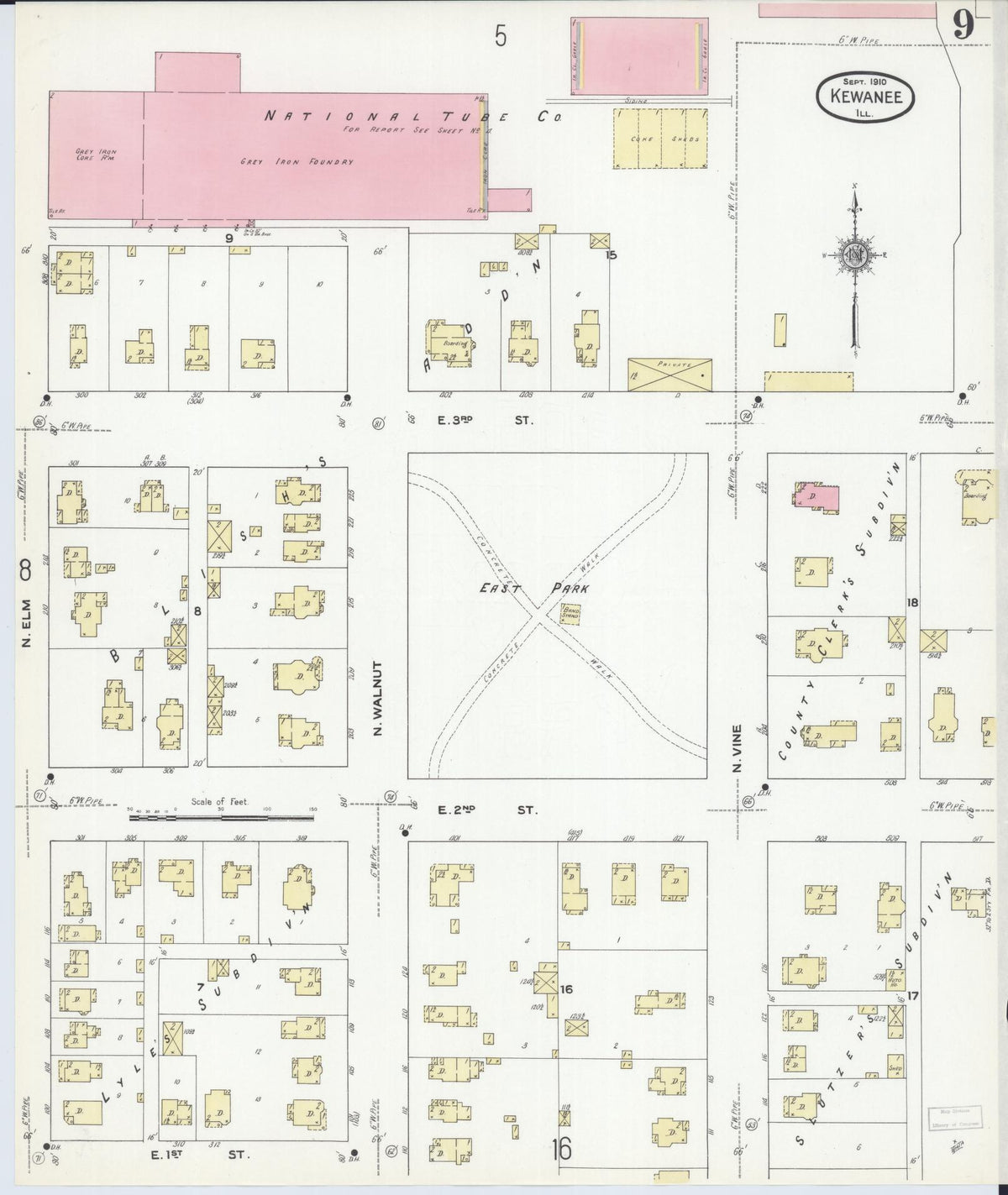 Sanborn Fire Insurance Map from Kewanee, Henry County, Illinois (1910), Sheet #0009 - Complete Map Set gallery image, historic Sanborn map, vintage wall art, Illinois Illinois