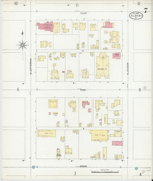 Sanborn Fire Insurance Map from Albany, Dougherty County, Georgia (1905), Sheet #0007 - Historic Sanborn Fire Insurance Map Print, vintage old map wall art, antique decor, genealogy gift, Georgia Georgia map