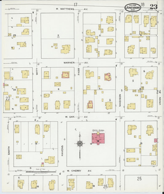 Sanborn Fire Insurance Map from Jonesboro, Craighead County, Arkansas (1919), Sheet #0023 - Historic Sanborn Fire Insurance Map Print, vintage old map wall art, antique decor, genealogy gift, Arkansas Arkansas map