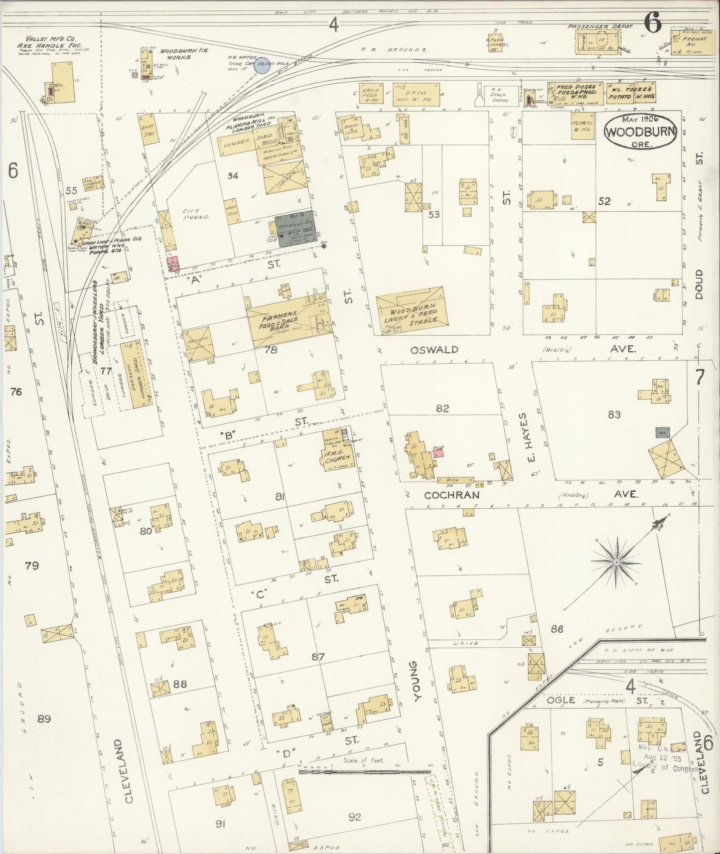 Sanborn Fire Insurance Map from Woodburn, Marion County, Oregon (1906), Sheet #0006 - Complete Map Set gallery image, historic Sanborn map, vintage wall art, Oregon Oregon