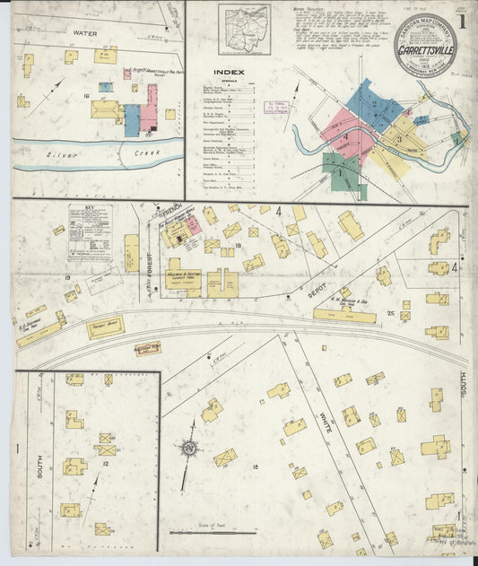 Sanborn Fire Insurance Map from Garrettsville, Portage County, Ohio (1913), Sheet #0001 - Historic Sanborn Fire Insurance Map Print, vintage old map wall art, antique decor, genealogy gift, Ohio Ohio map