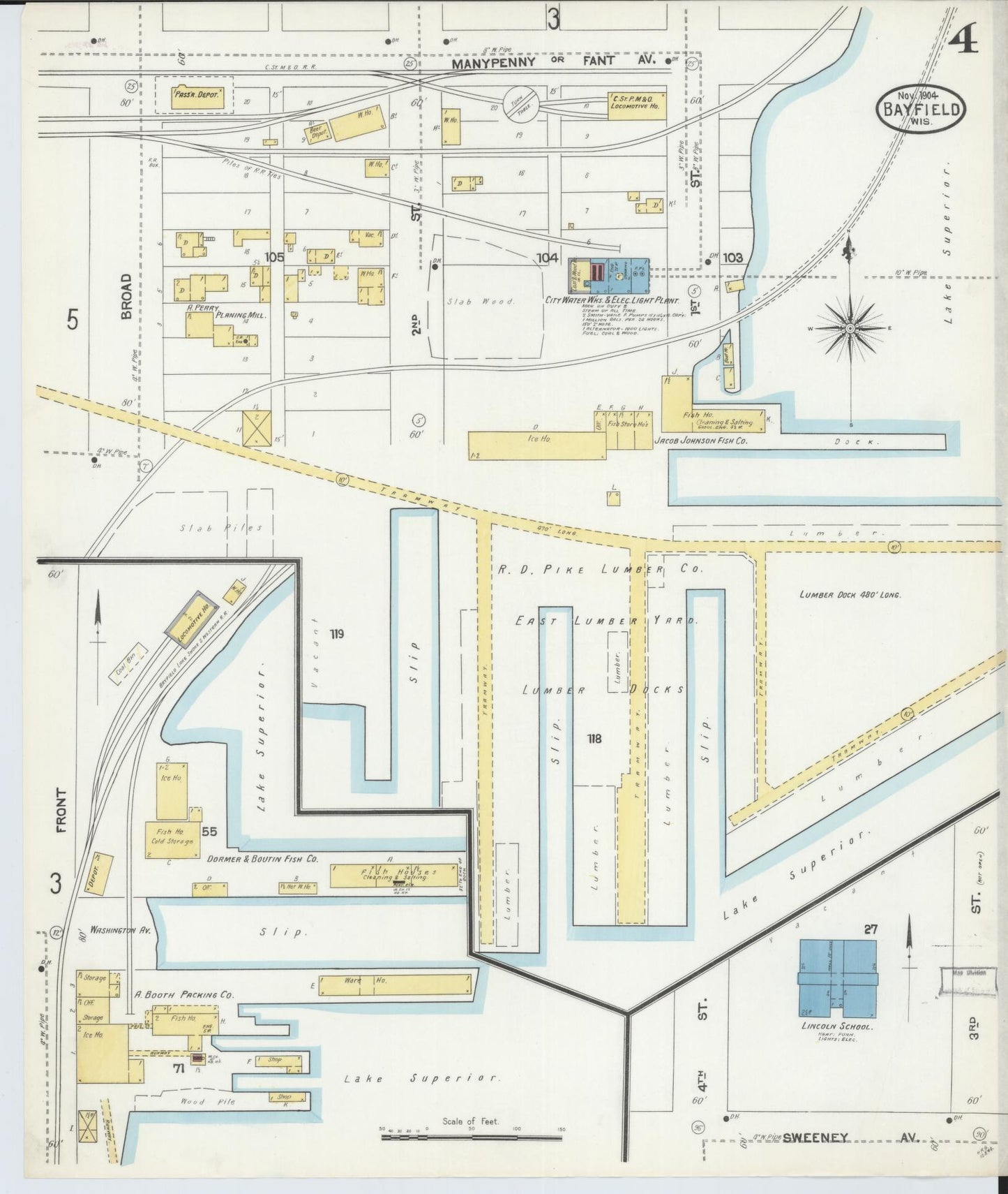Sanborn Fire Insurance Map from Bayfield, Bayfield County, Wisconsin (1904), Sheet #0004 - Historic Sanborn Fire Insurance Map Print, vintage old map wall art, antique decor, genealogy gift, Wisconsin Wisconsin map