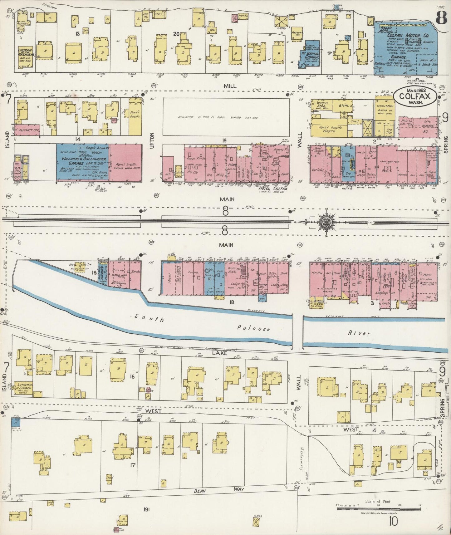 Sanborn Fire Insurance Map from Colfax, Whitman County, Washington (1922), Sheet #0008 - Complete Map Set gallery image, historic Sanborn map, vintage wall art, Washington Washington