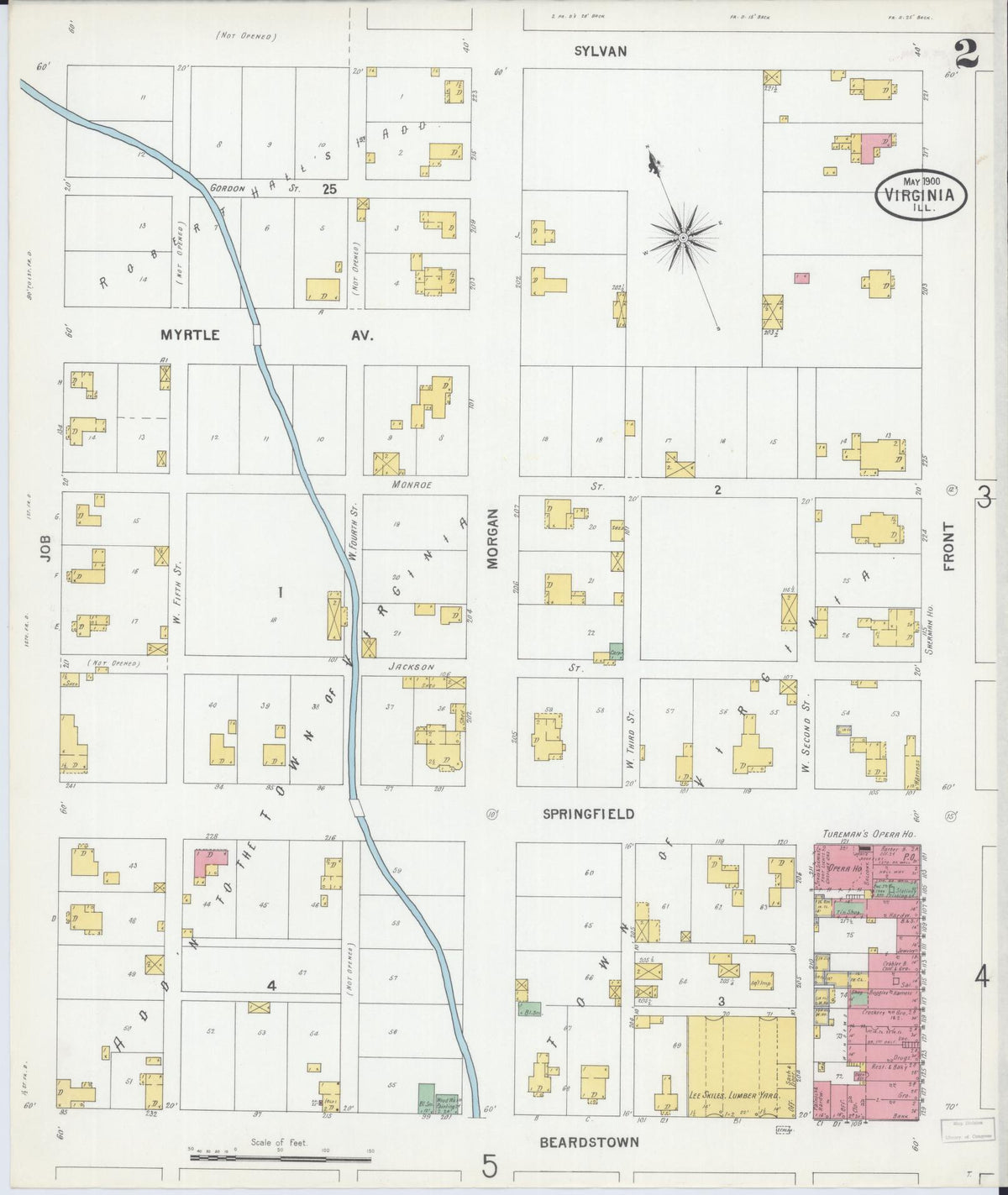 Sanborn Fire Insurance Map from Virginia, Cass County, Illinois (1900), Sheet #0002 - Historic Sanborn Fire Insurance Map Print, vintage old map wall art, antique decor, genealogy gift, Illinois Illinois map