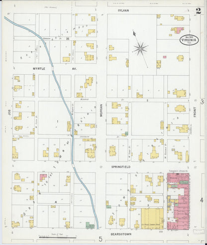 Sanborn Fire Insurance Map from Virginia, Cass County, Illinois (1900), Sheet #0002 - Historic Sanborn Fire Insurance Map Print, vintage old map wall art, antique decor, genealogy gift, Illinois Illinois map
