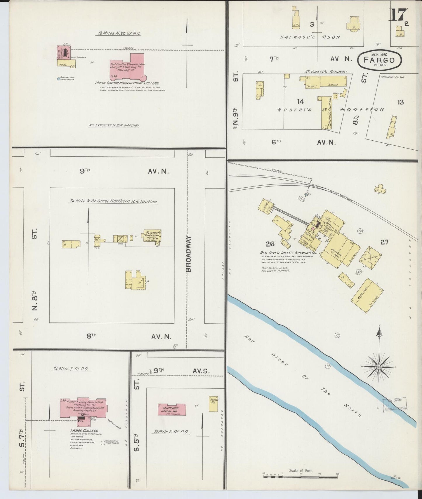 Sanborn Fire Insurance Map from Fargo, Cass County, North Dakota (1892), Sheet #0017 - Historic Sanborn Fire Insurance Map Print, vintage old map wall art, antique decor, genealogy gift, North Dakota North Dakota map