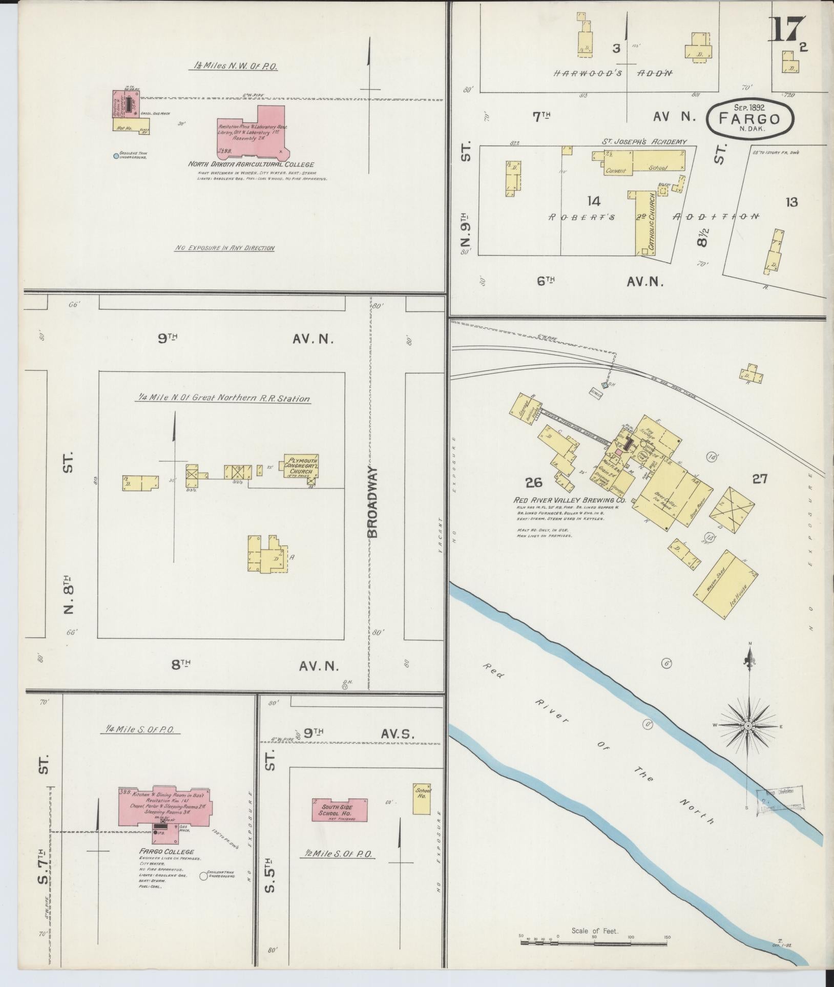 Sanborn Fire Insurance Map from Fargo, Cass County, North Dakota (1892), Sheet #0017 - Historic Sanborn Fire Insurance Map Print, vintage old map wall art, antique decor, genealogy gift, North Dakota North Dakota map