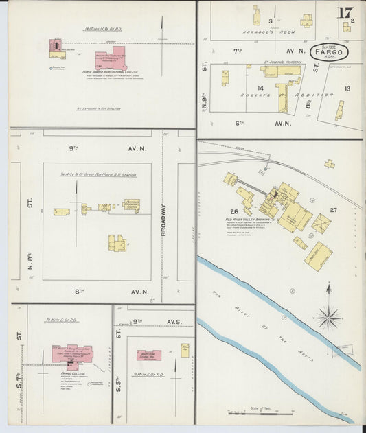 Sanborn Fire Insurance Map from Fargo, Cass County, North Dakota (1892), Sheet #0017 - Historic Sanborn Fire Insurance Map Print, vintage old map wall art, antique decor, genealogy gift, North Dakota North Dakota map