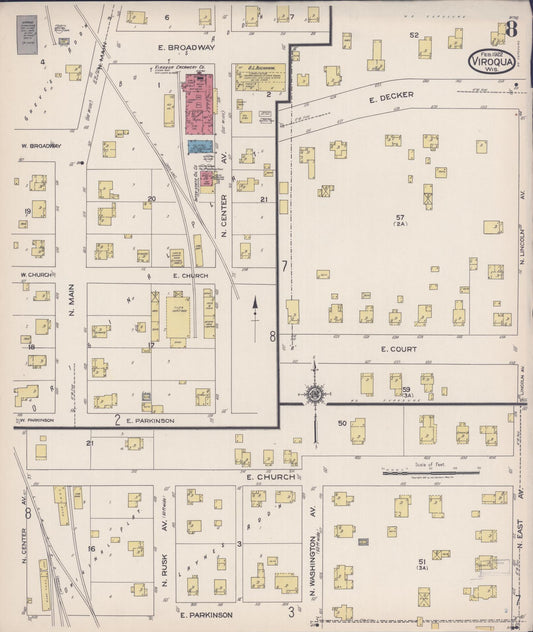 Sanborn Fire Insurance Map from Viroqua, Vernon County, Wisconsin (1922), Sheet #0008 - Historic Sanborn Fire Insurance Map Print, vintage old map wall art, antique decor, genealogy gift, Wisconsin Wisconsin map