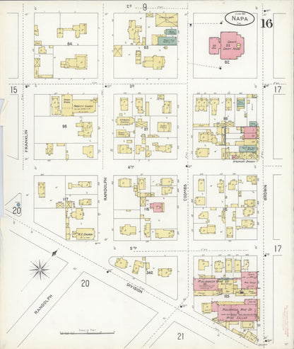 Sanborn Fire Insurance Map from Napa, Napa County, California (1901), Sheet #0016 - Historic Sanborn Fire Insurance Map Print, vintage old map wall art, antique decor, genealogy gift, California California map