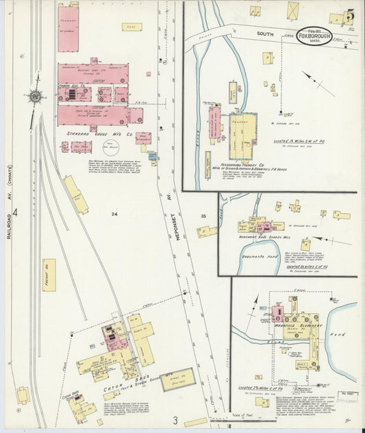Sanborn Fire Insurance Map from Foxboro, Norfolk County, Massachusetts (1911), Sheet #0005 - Historic Sanborn Fire Insurance Map Print, vintage old map wall art, antique decor, genealogy gift, Massachusetts Massachusetts map