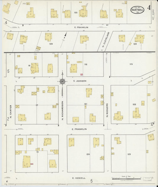 Sanborn Fire Insurance Map from Hartwell, Hart County, Georgia (1917), Sheet #0004 - Historic Sanborn Fire Insurance Map Print, vintage old map wall art, antique decor, genealogy gift, Georgia Georgia map
