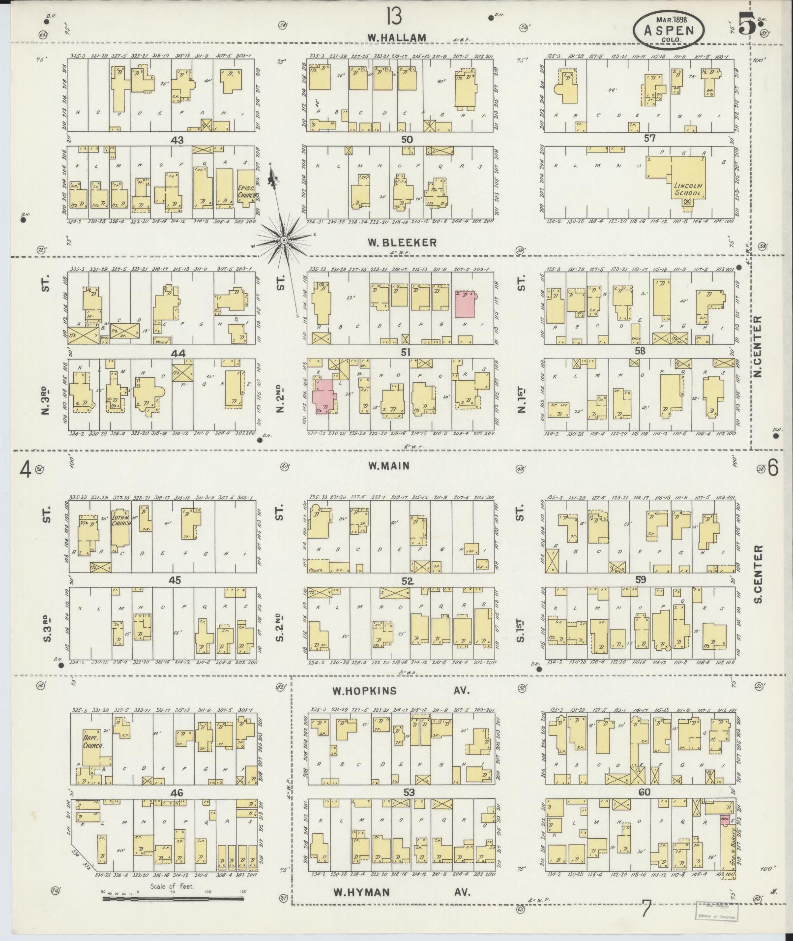 Sanborn Fire Insurance Map from Aspen, Pitkin County, Colorado (1898), Sheet #0005 - Historic Sanborn Fire Insurance Map Print, vintage old map wall art, antique decor, genealogy gift, Colorado Colorado map