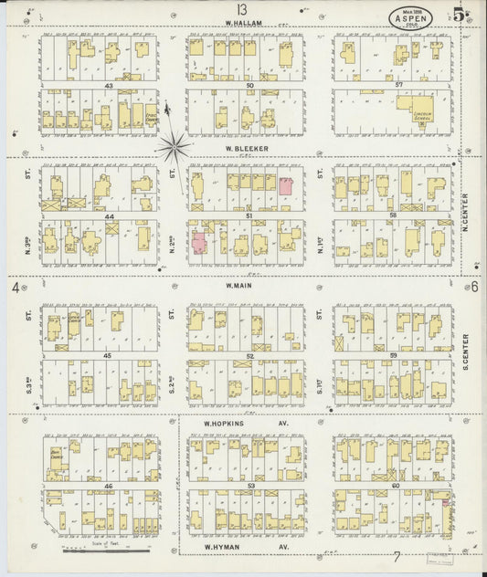 Sanborn Fire Insurance Map from Aspen, Pitkin County, Colorado (1898), Sheet #0005 - Historic Sanborn Fire Insurance Map Print, vintage old map wall art, antique decor, genealogy gift, Colorado Colorado map