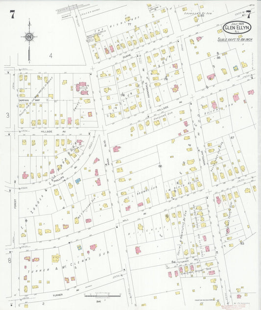 Sanborn Fire Insurance Map from Glen Ellyn, Du Page County, Illinois (1929), Sheet #0007 - Historic Sanborn Fire Insurance Map Print, vintage old map wall art, antique decor, genealogy gift, Illinois Illinois map