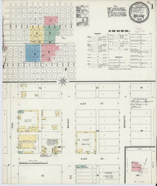 Sanborn Fire Insurance Map from Abilene, Taylor County, Texas (1896), Sheet #0001 - Complete Map Set gallery image, historic Sanborn map, vintage wall art, Texas Texas