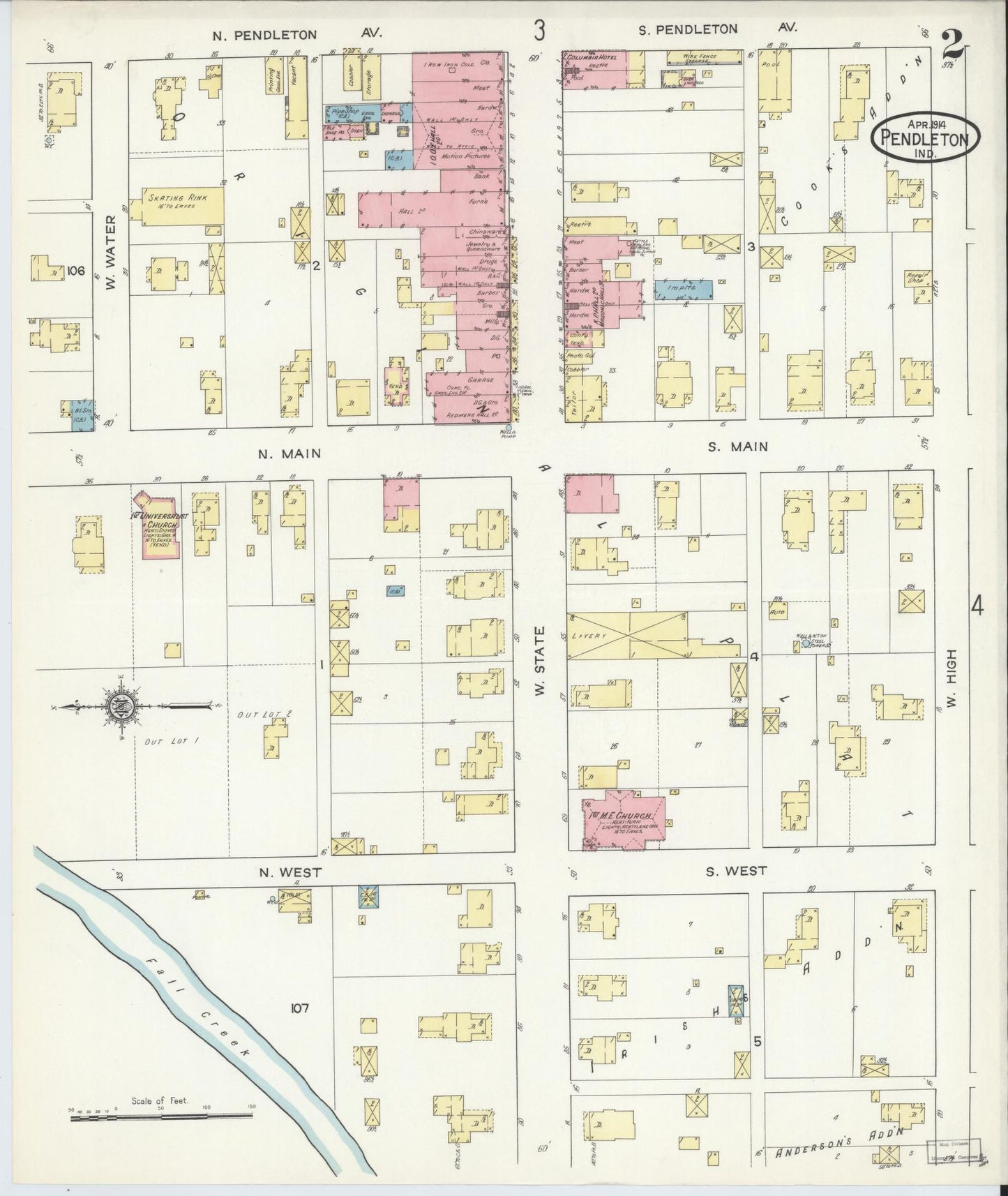 Sanborn Fire Insurance Map from Pendleton, Madison County, Indiana (1914), Sheet #0002 - Historic Sanborn Fire Insurance Map Print, vintage old map wall art, antique decor, genealogy gift, Indiana Indiana map