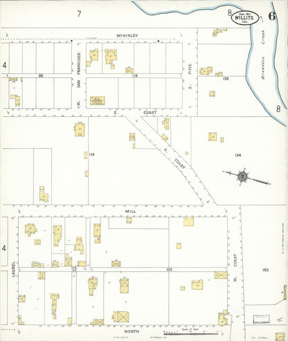 Sanborn Fire Insurance Map from Willits, Mendocino County, California (1911), Sheet #0006 - Complete Map Set gallery image, historic Sanborn map, vintage wall art, California California