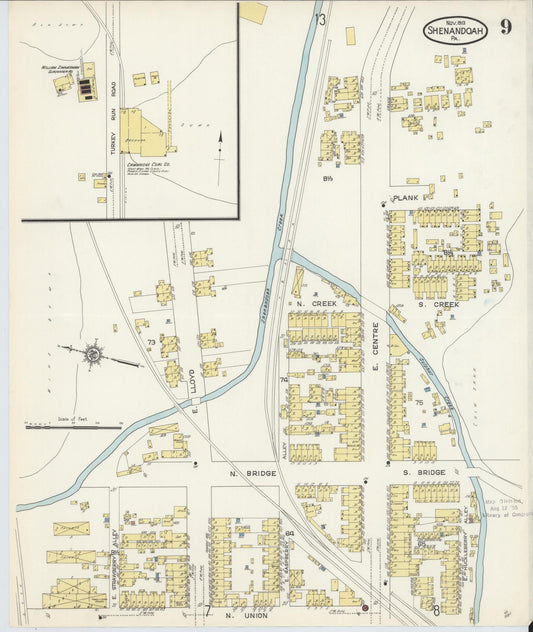 Sanborn Fire Insurance Map from Shenandoah, Schuylkill County, Pennsylvania (1913), Sheet #0009 - Historic Sanborn Fire Insurance Map Print, vintage old map wall art, antique decor, genealogy gift, Pennsylvania Pennsylvania map