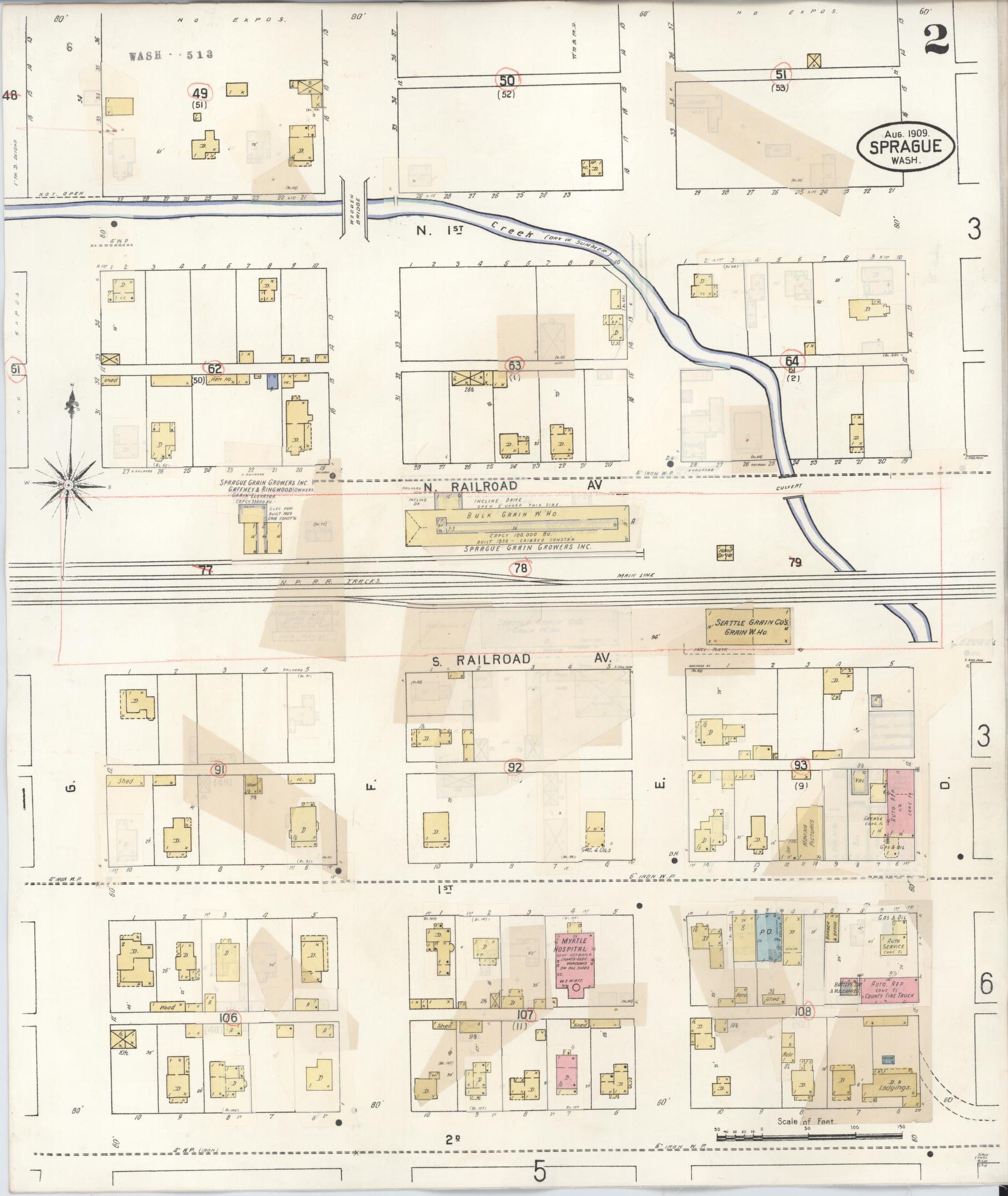 Sanborn Fire Insurance Map from Sprague, Lincoln County, Washington (1943), Sheet #0002 - Complete Map Set gallery image, historic Sanborn map, vintage wall art, Washington Washington
