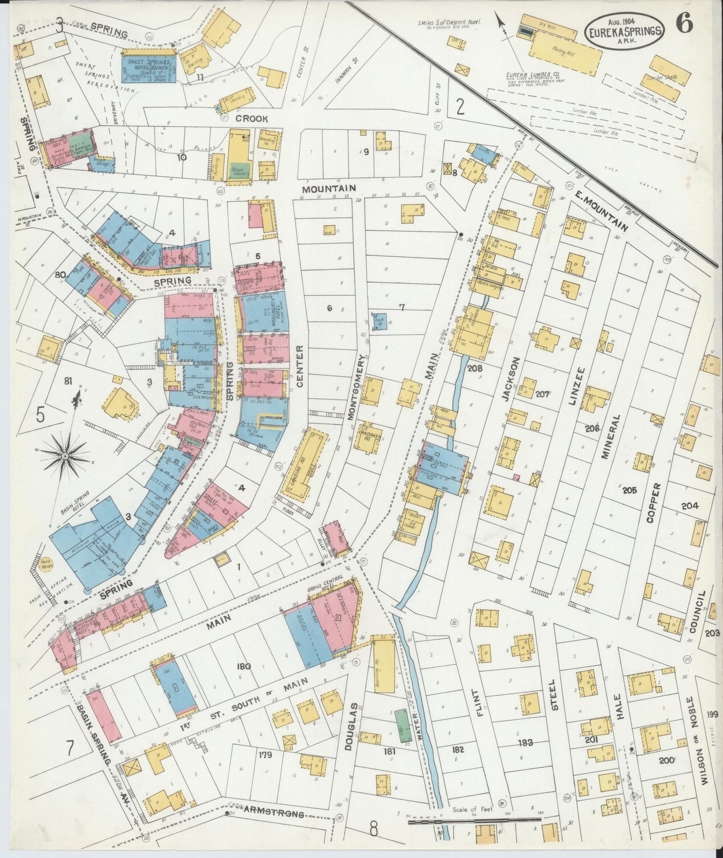 Sanborn Fire Insurance Map from Eureka Springs, Carroll County, Arkansas (1904), Sheet #0006 - Complete Map Set gallery image, historic Sanborn map, vintage wall art, Arkansas Arkansas