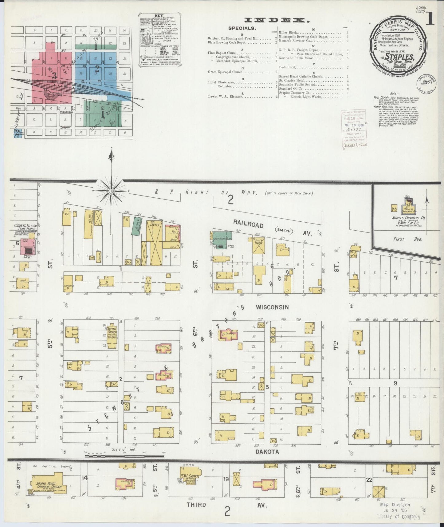 Sanborn Fire Insurance Map from Staples, Todd County, Minnesota (1899), Sheet #0001 - Complete Map Set gallery image, historic Sanborn map, vintage wall art, Minnesota Minnesota
