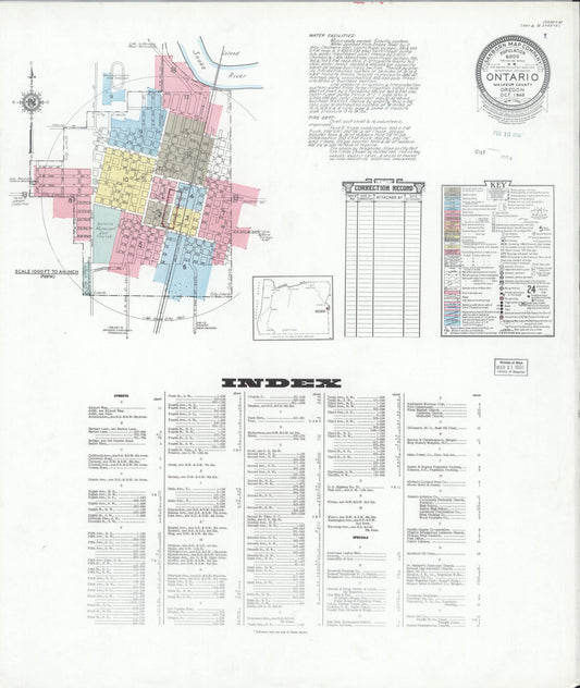 Sanborn Fire Insurance Map from Ontario, Malheur County, Oregon (1949), Sheet #0001 - Historic Sanborn Fire Insurance Map Print, vintage old map wall art, antique decor, genealogy gift, Oregon Oregon map