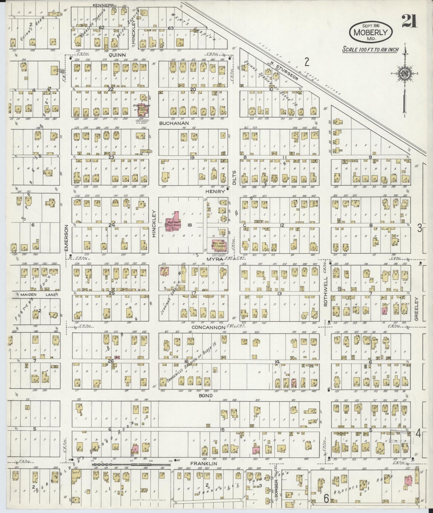 Sanborn Fire Insurance Map from Moberly, Randolph County, Missouri (1916), Sheet #0021 - Complete Map Set gallery image, historic Sanborn map, vintage wall art, Missouri Missouri