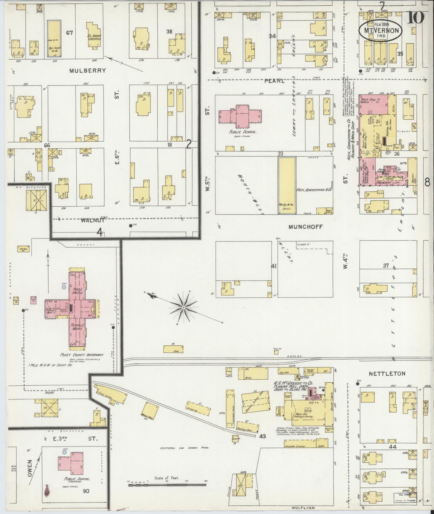 Sanborn Fire Insurance Map from Mount Vernon, Posey County, Indiana (1899), Sheet #0010 - Complete Map Set gallery image, historic Sanborn map, vintage wall art, Indiana Indiana