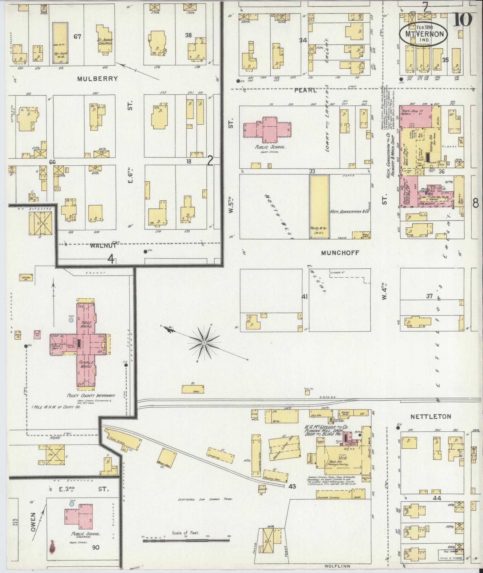 Sanborn Fire Insurance Map from Mount Vernon, Posey County, Indiana (1899), Sheet #0010 - Complete Map Set gallery image, historic Sanborn map, vintage wall art, Indiana Indiana