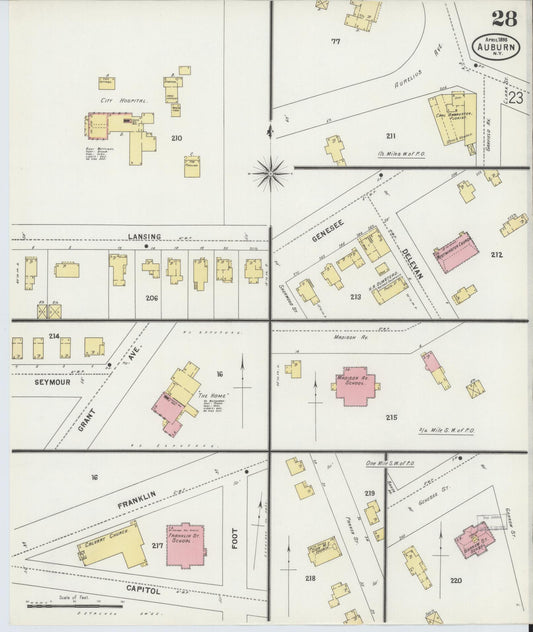 Sanborn Fire Insurance Map from Auburn, Cayuga County, New York (1898), Sheet #0028 - Historic Sanborn Fire Insurance Map Print, vintage old map wall art, antique decor, genealogy gift, New York New York map